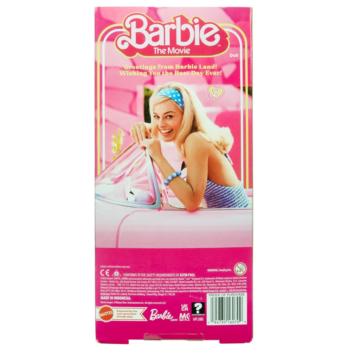 Barbie The Movie Doll Wearing Pink and White Gingham Dress with Daisy Chain Necklace.