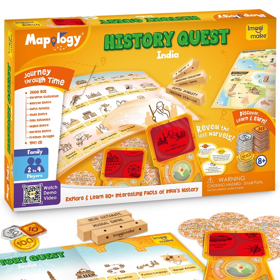 Imagimake Kid,Teen,Adult Mapology History Quest,India,Historical Board Game.
