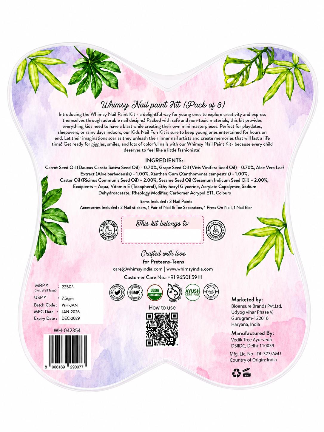 Whimsy Nail Paint Kit for Kids Teens (Pack of 8)
