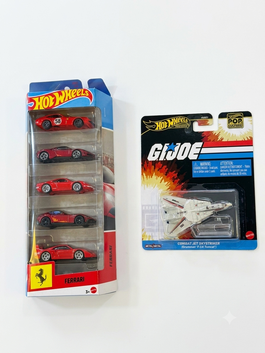 Hot Wheels Ferrari 5-Pack with Hot Wheels Pop Culture G.I. Joe Combat Jet Skystriker