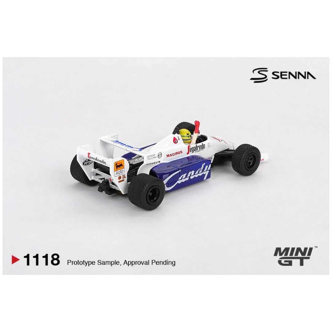 Mini GT 1118 Toleman TG184 19 Ayrton Senna 1984 Monaco Grand Prix 2nd Place.