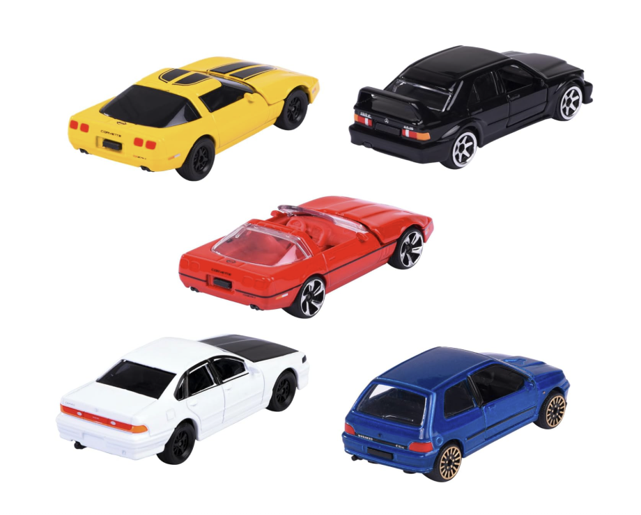 Majorette - Pack of 5 Metal Cars Young '90, Scale 1:64, 7.5 cm, Classic Edition 90s.