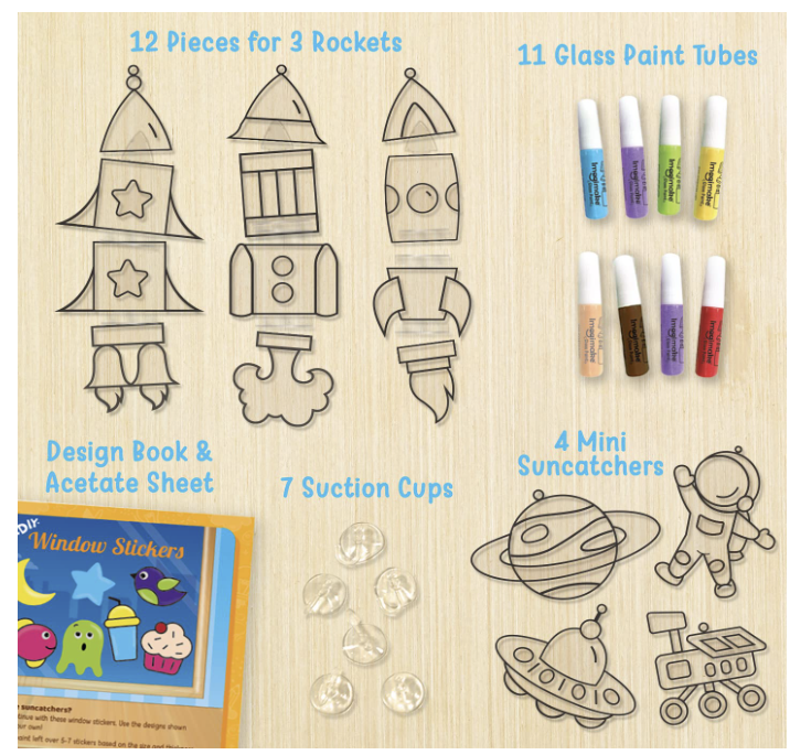 Imagimake Window Art - Rocket - 16 Pieces Glass Painting Set - Astronaut, Rover.