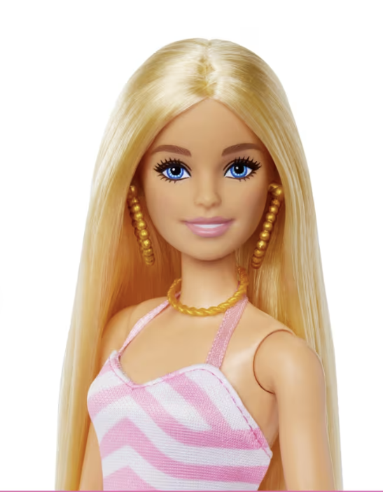 Blonde Barbie Doll with Swimsuit Beach-Themed Accessories.