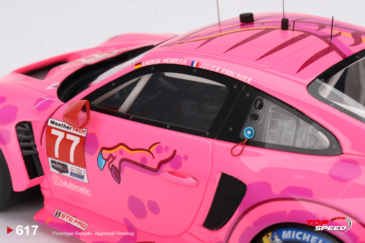 TOP SPEED 0617 1:18 SCALE PORSCHE 911 GT3 R #77 AO RACING 2024 IMSA ROAD AMERICA.