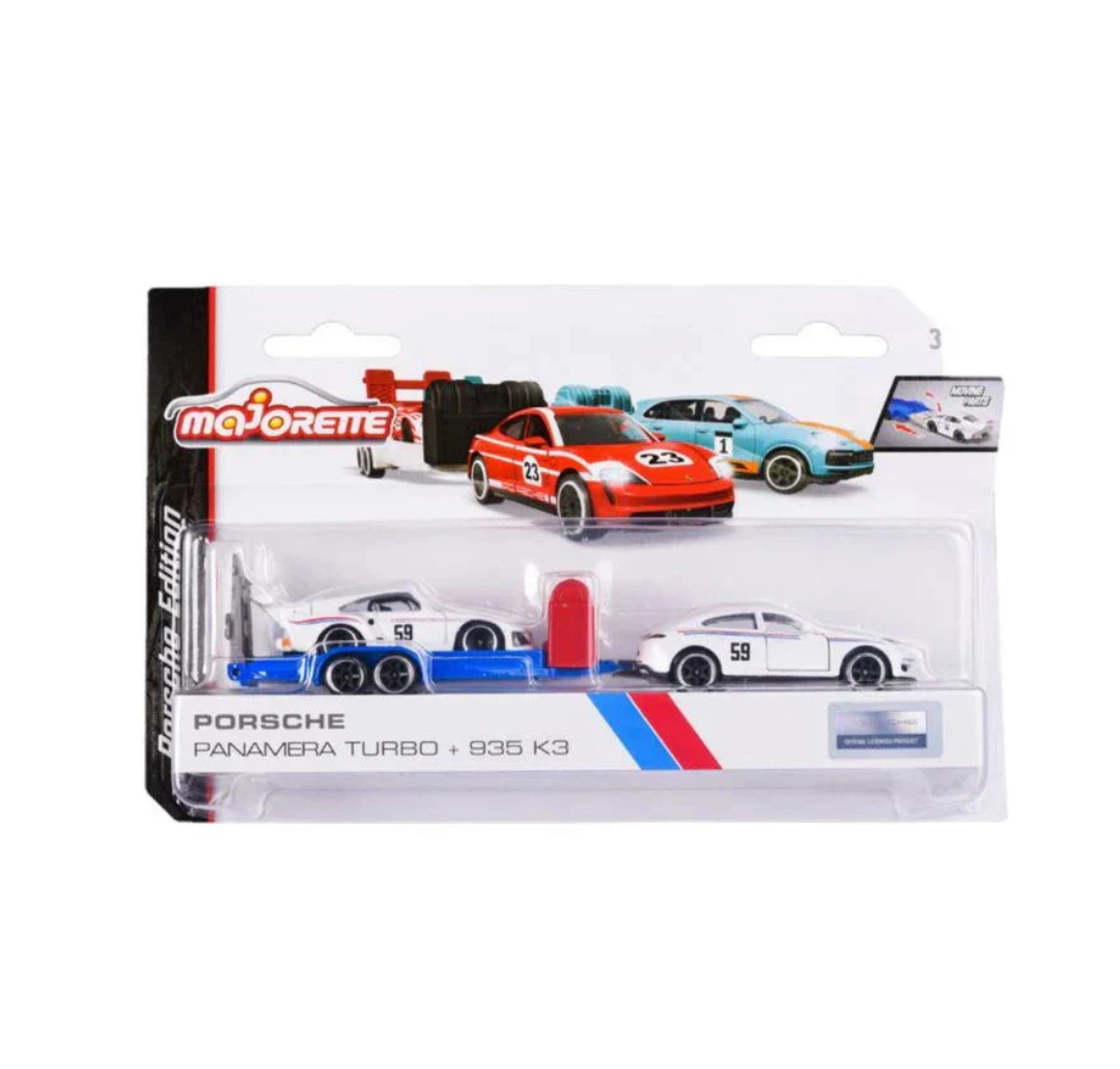 Majorette Porsche Panamera with Porsche 935 K3 - Race Trailer Set.