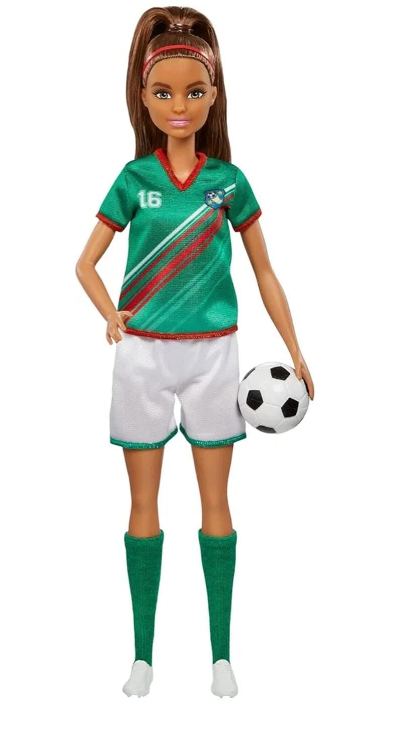 Barbie® Soccer Doll, Brunette Ponytail, Colorful 16 Uniform. (HCN18)