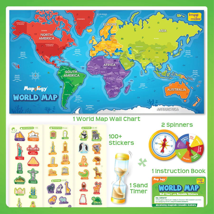 Imagimake Mapology World Map with Reusable Stickers.