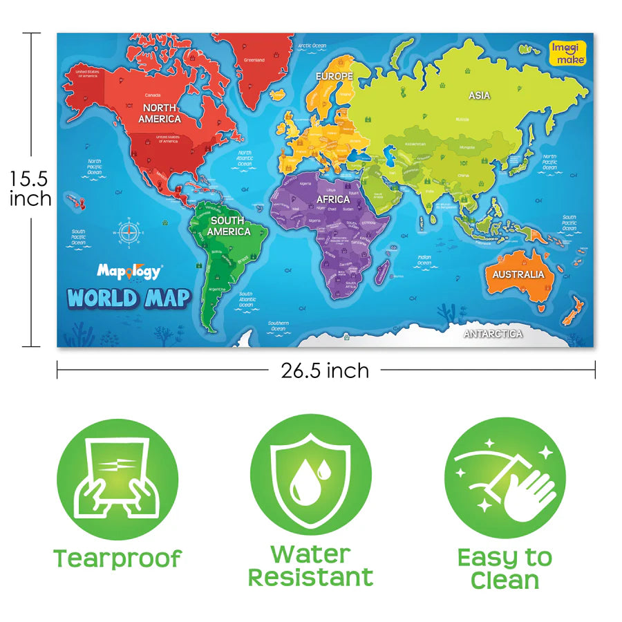 Imagimake Mapology World Map with Reusable Stickers.