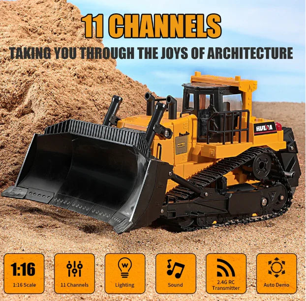 HUINA 1554 1:18 11CH Remote Control Heavy-Duty Bulldozer.
