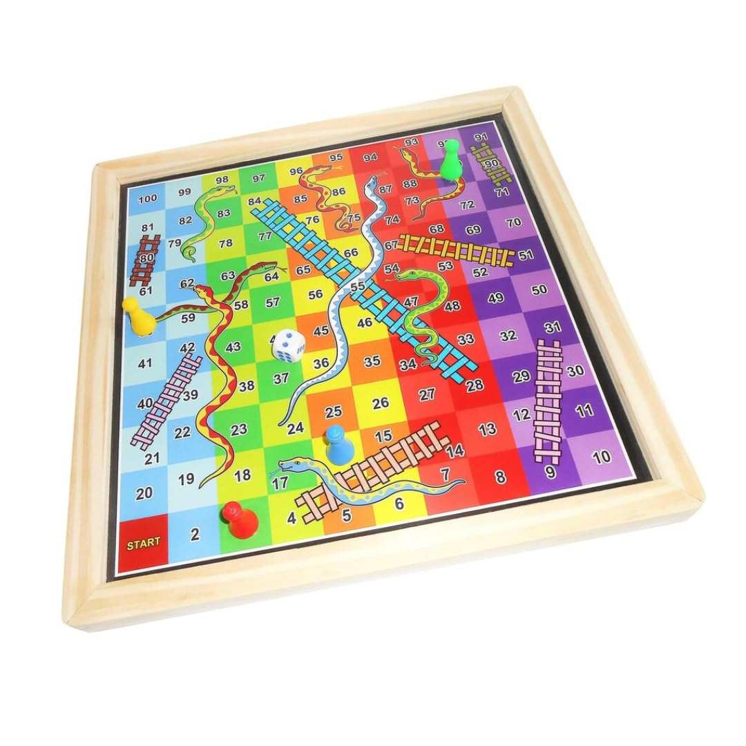 Heku : 2-In-1 Magnetic Wooden Ludo And Snake & Ladder Board Game - Premium Travel-Friendly Game Set For Kids & Family - Durable Wooden Board With Bright Colors