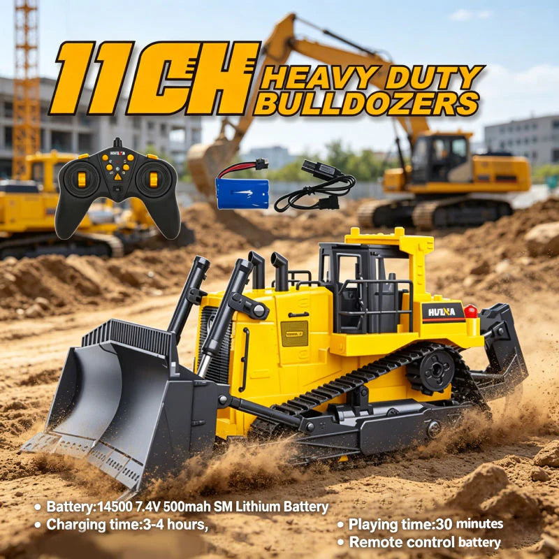 HUINA 1554 1:18 11CH Remote Control Heavy-Duty Bulldozer.