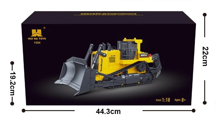 HUINA 1554 1:18 11CH Remote Control Heavy-Duty Bulldozer.