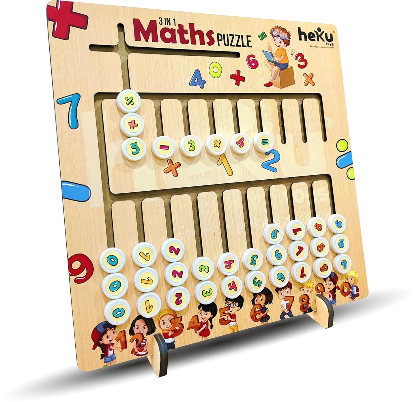 HEKU  3 in 1 Creative Educational Wooden Maths Puzzle Board Game for Kids & Adult.
