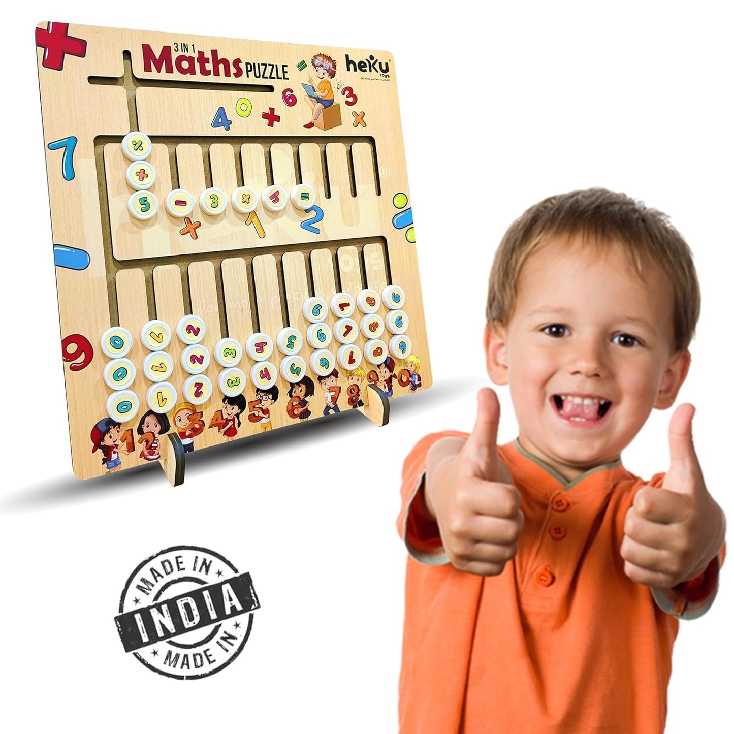 HEKU  3 in 1 Creative Educational Wooden Maths Puzzle Board Game for Kids & Adult.