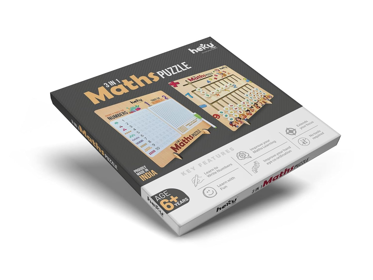 HEKU  3 in 1 Creative Educational Wooden Maths Puzzle Board Game for Kids & Adult.