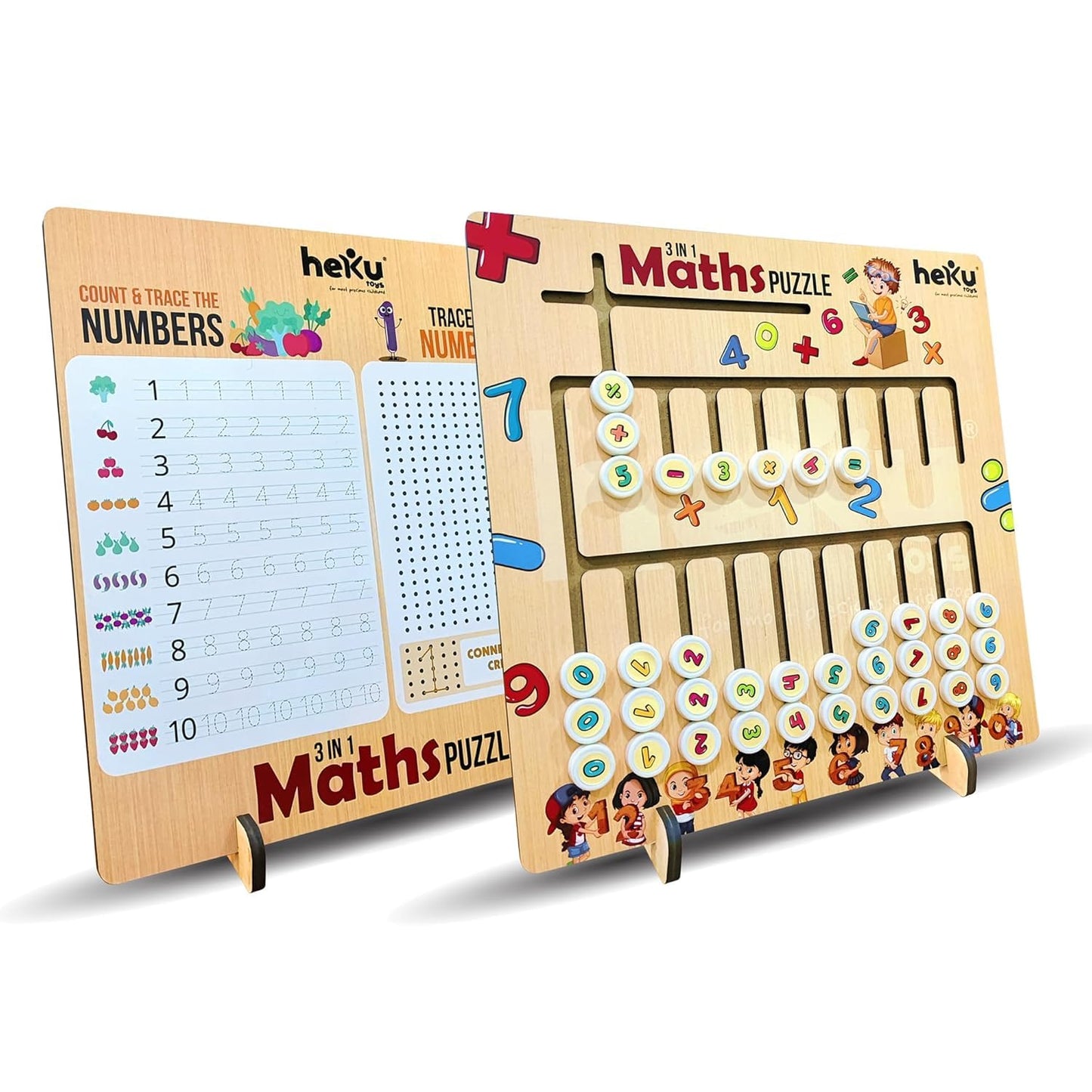 HEKU  3 in 1 Creative Educational Wooden Maths Puzzle Board Game for Kids & Adult.