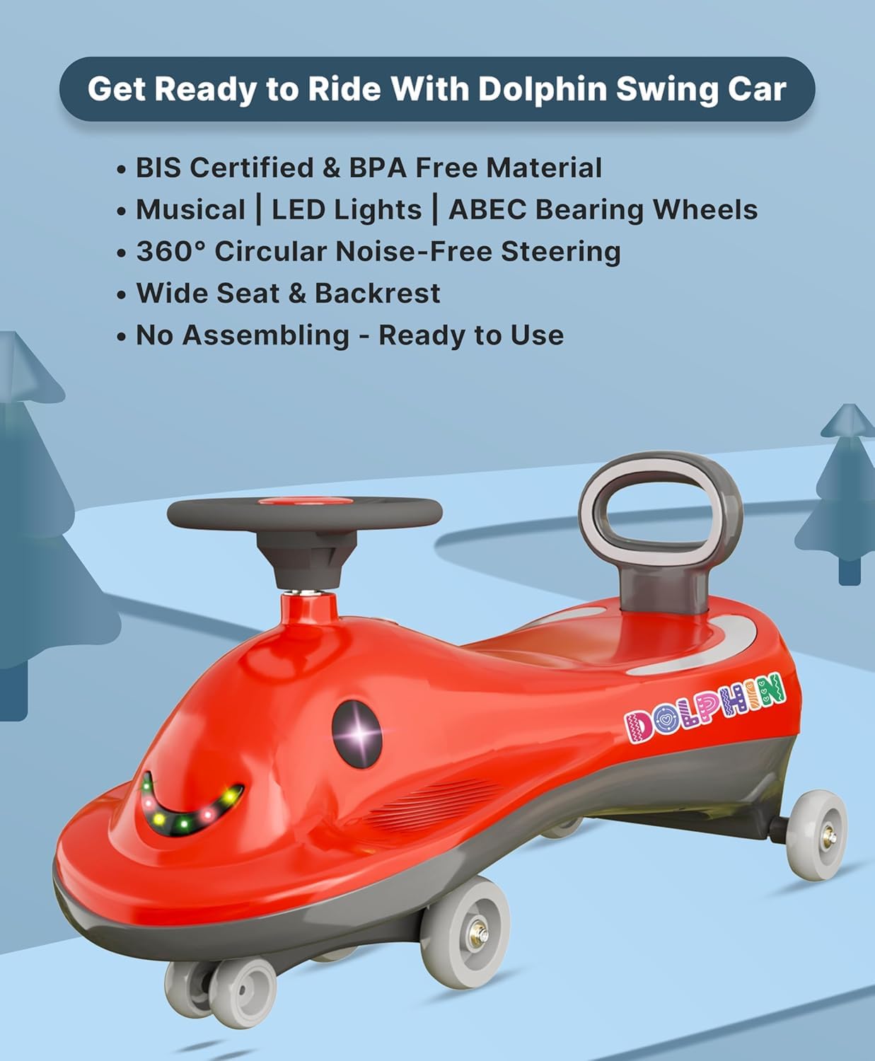 MOTHERTOUCH Dolphin Swing Car (Candy Red)