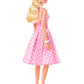 Barbie The Movie Doll Wearing Pink and White Gingham Dress with Daisy Chain Necklace.