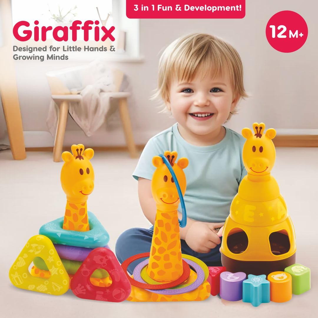 ToyMate Giraffix 3-in-1 Stacking, Sorting Ring Toss Toy.