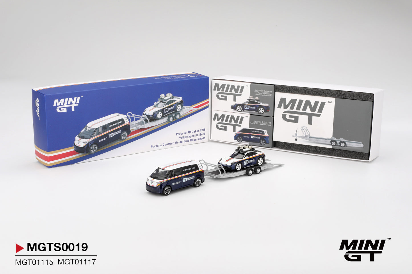 MINI GT S0019 PORSCHE 911 DAKAR 718 VOLKSWAGON ID BUZZ PORSCHE CENTRUM GELDERLAND ROUGHROADS SET