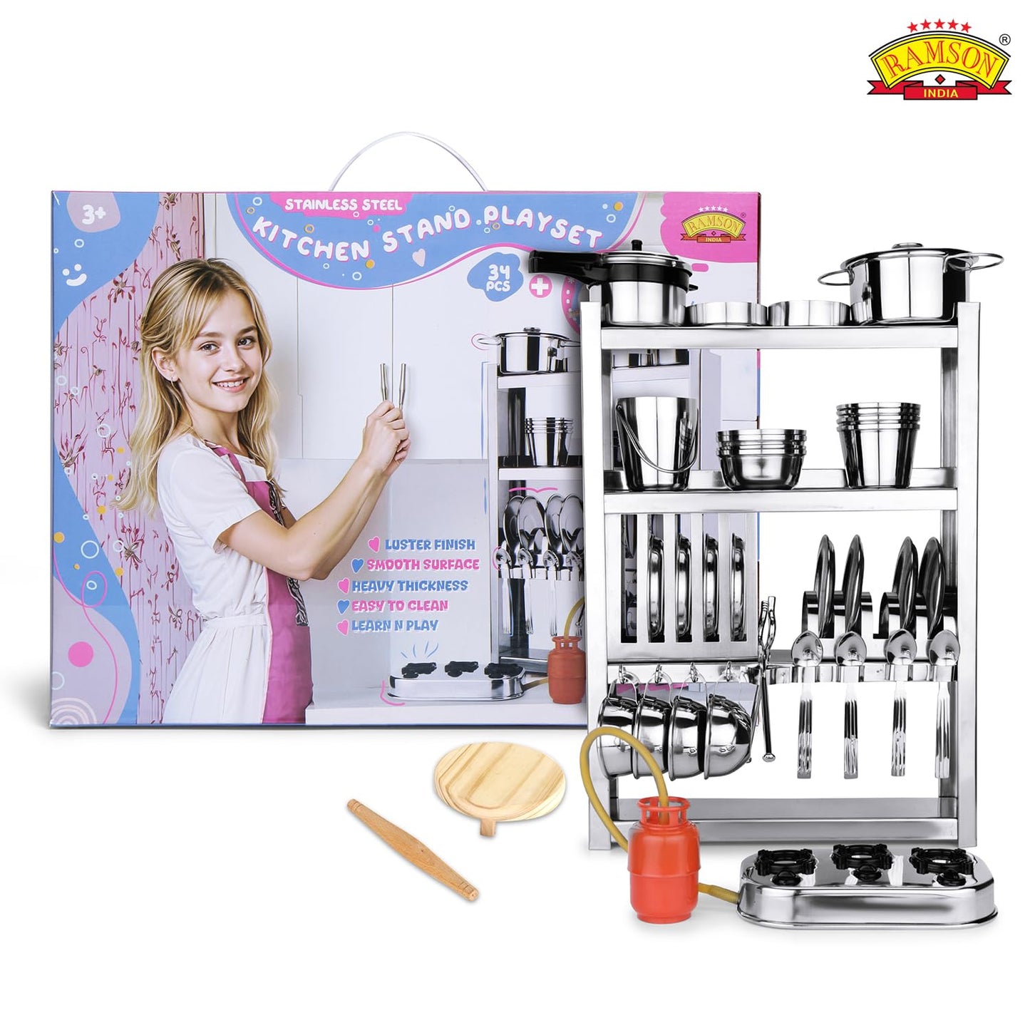 RAMSON Stainless Steel Kitchen Playset (34 Pieces) for Kids.