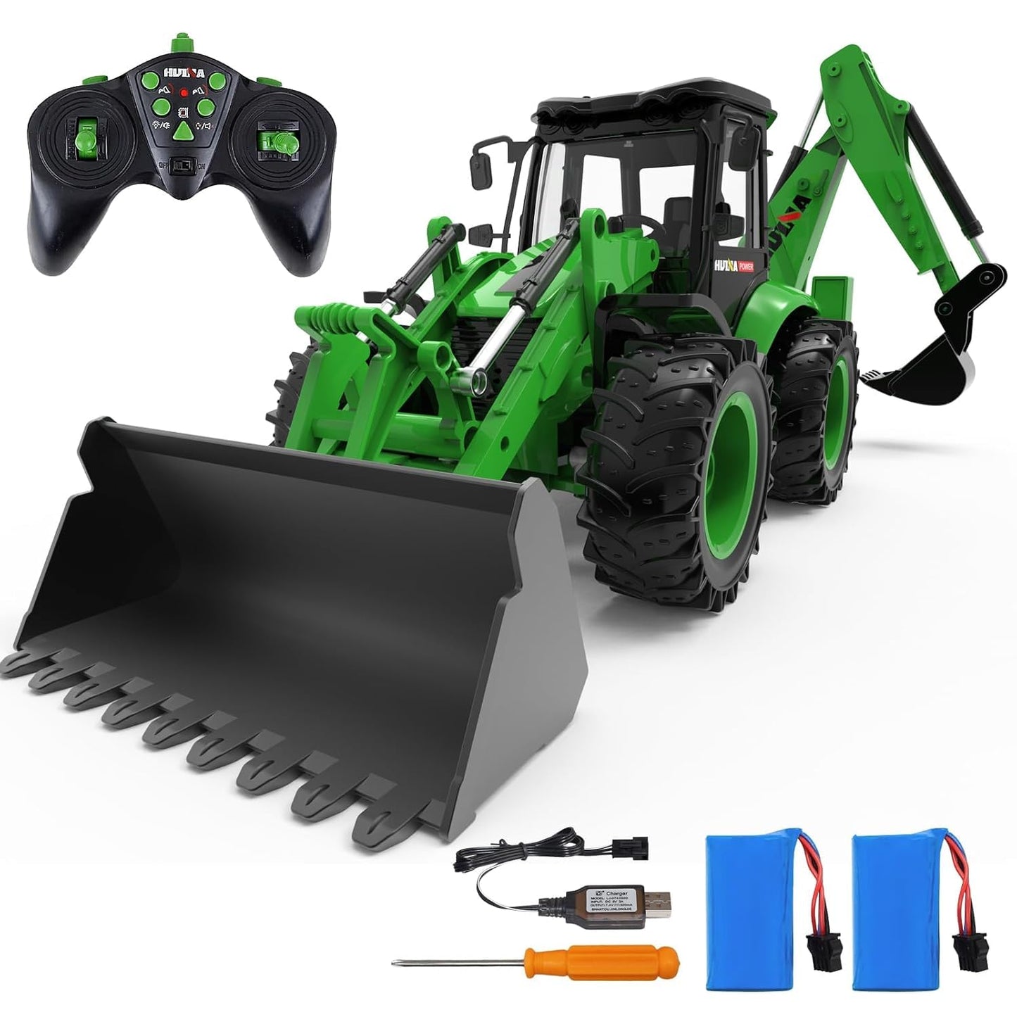 OUKAFEN Huina Remote Control 9 Channel 1:14 1579 Heavy Duty Backhoe Loader Bulldozer (JCB)