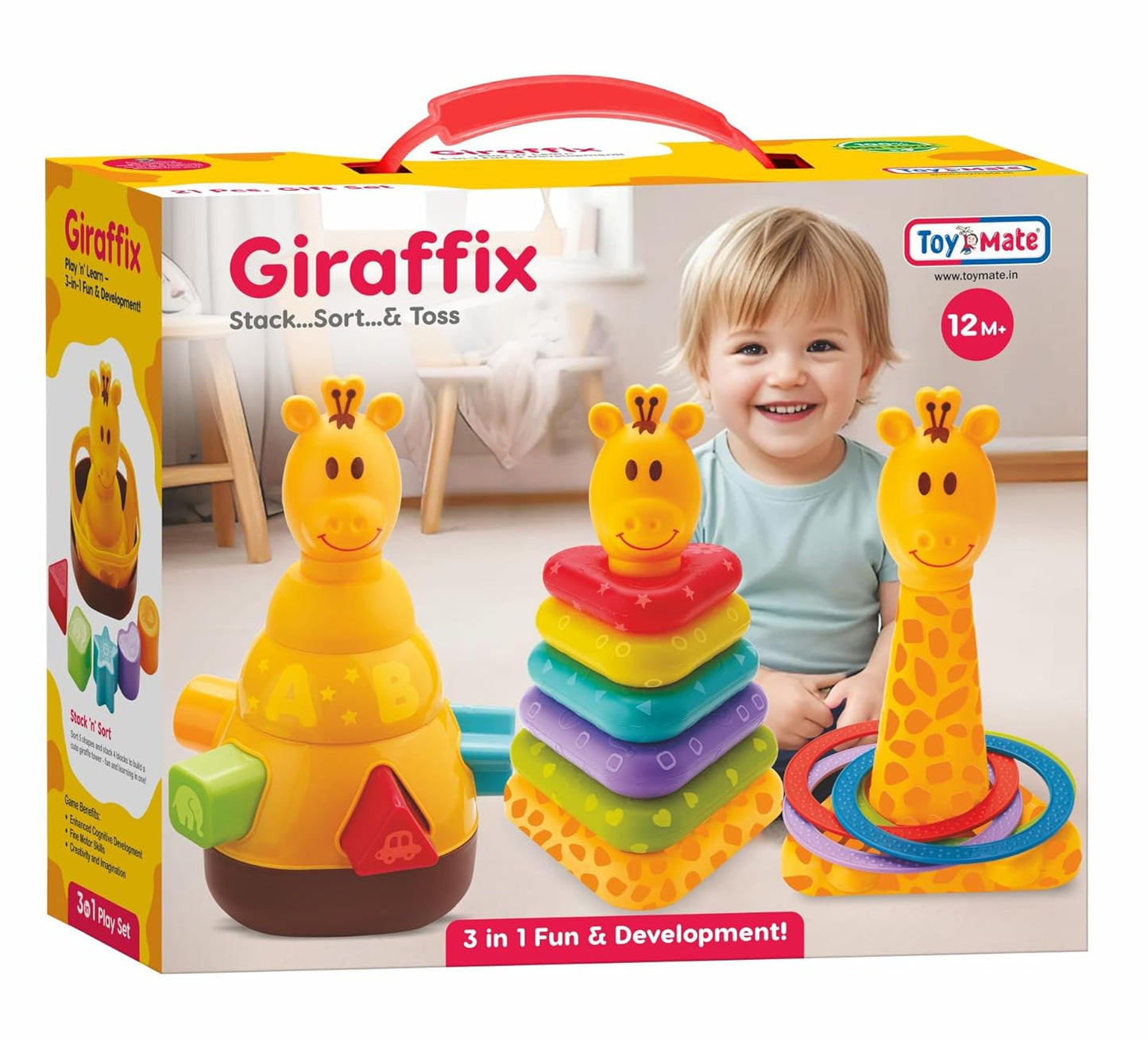 ToyMate Giraffix 3-in-1 Stacking, Sorting Ring Toss Toy.