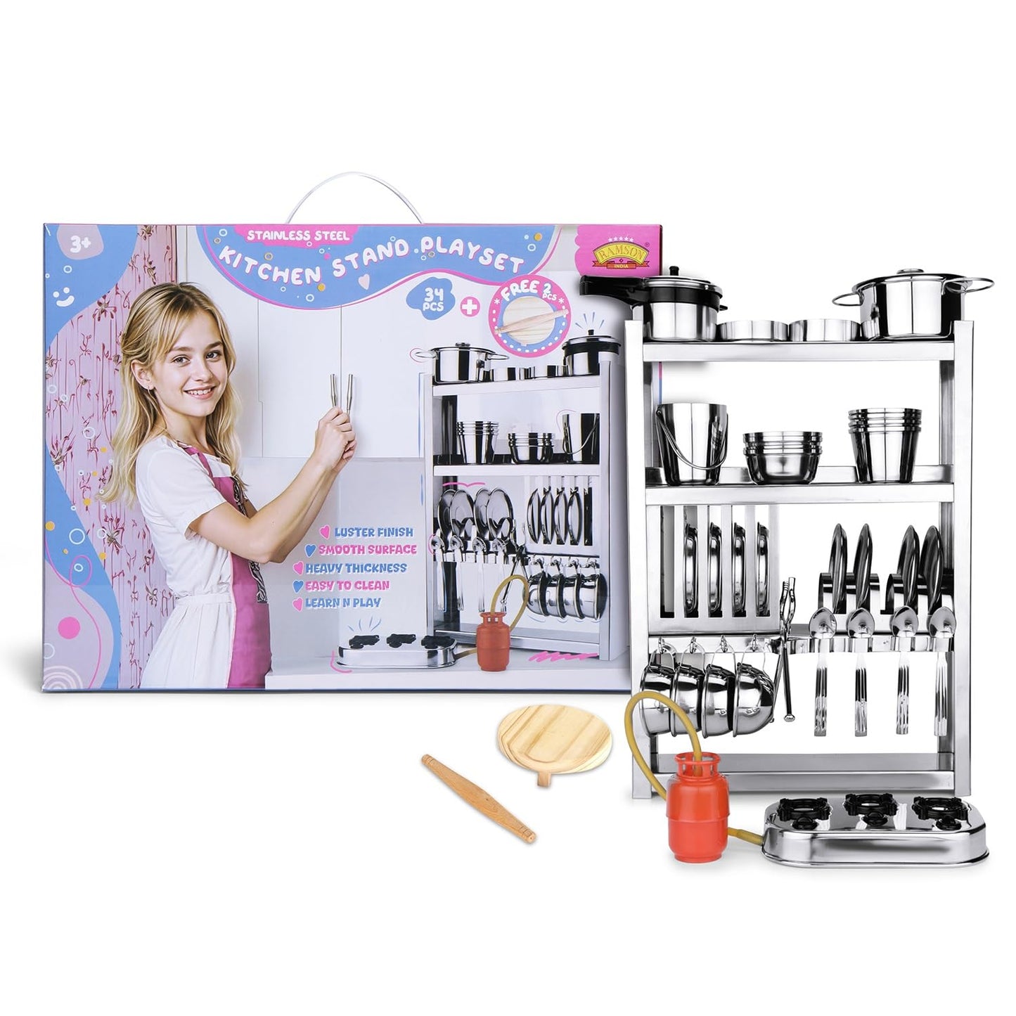 RAMSON Stainless Steel Kitchen Playset (34 Pieces) for Kids.