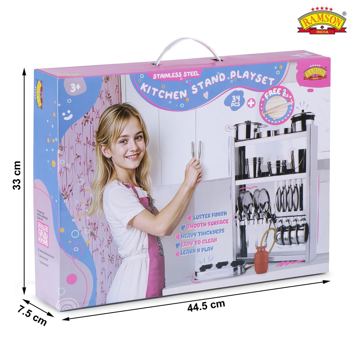 RAMSON Stainless Steel Kitchen Playset (34 Pieces) for Kids.