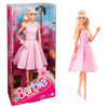 Barbie The Movie Doll Wearing Pink and White Gingham Dress with Daisy Chain Necklace.