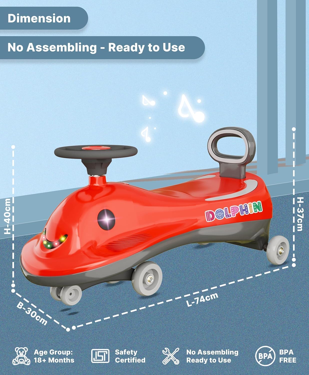 MOTHERTOUCH Dolphin Swing Car (Candy Red)