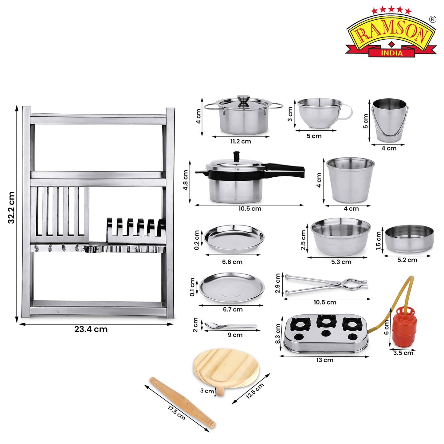 RAMSON Stainless Steel Kitchen Playset (34 Pieces) for Kids.