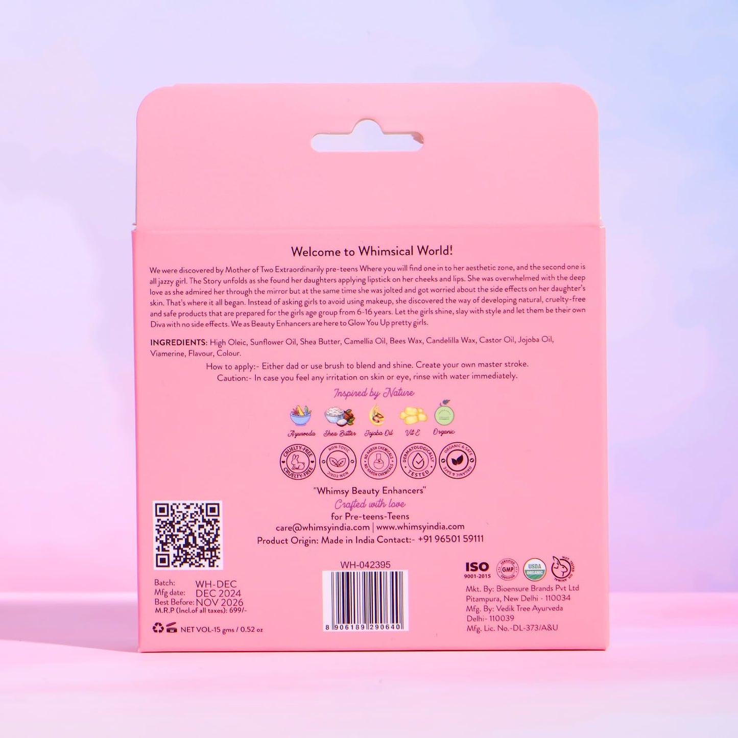 Whimsy Beauty – Set of 3 Safe Organic Essential Care Lip Balms