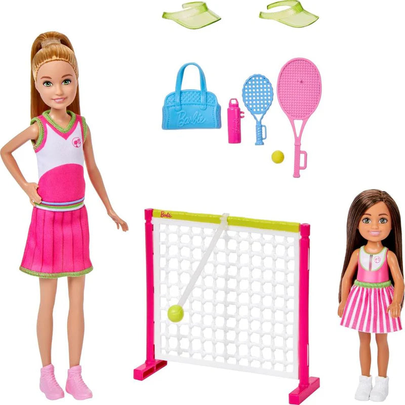Barbie Stacie Chelsea Tennis Playset with 2 Dolls 5+ Accessories (HRG83)