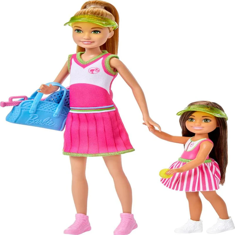 Barbie Stacie Chelsea Tennis Playset with 2 Dolls 5+ Accessories (HRG83)