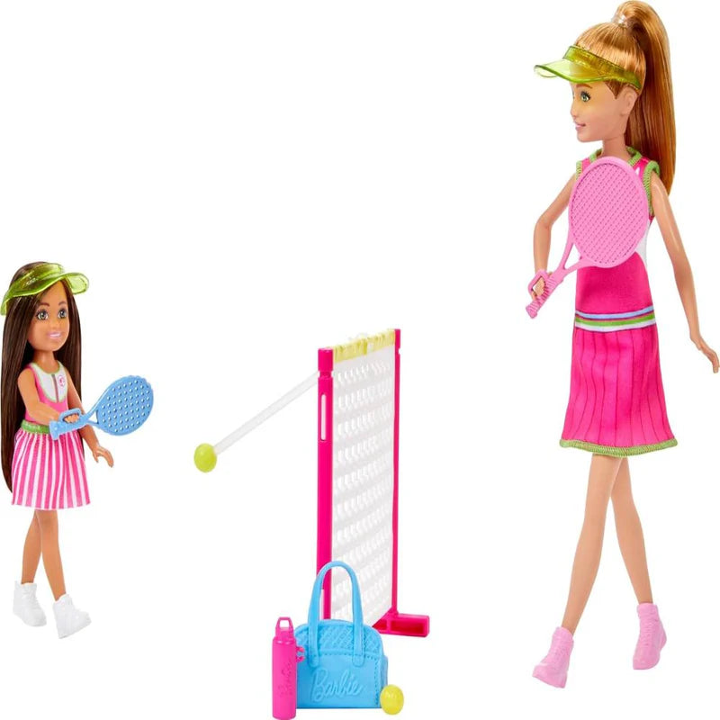 Barbie Stacie Chelsea Tennis Playset with 2 Dolls 5+ Accessories (HRG83)