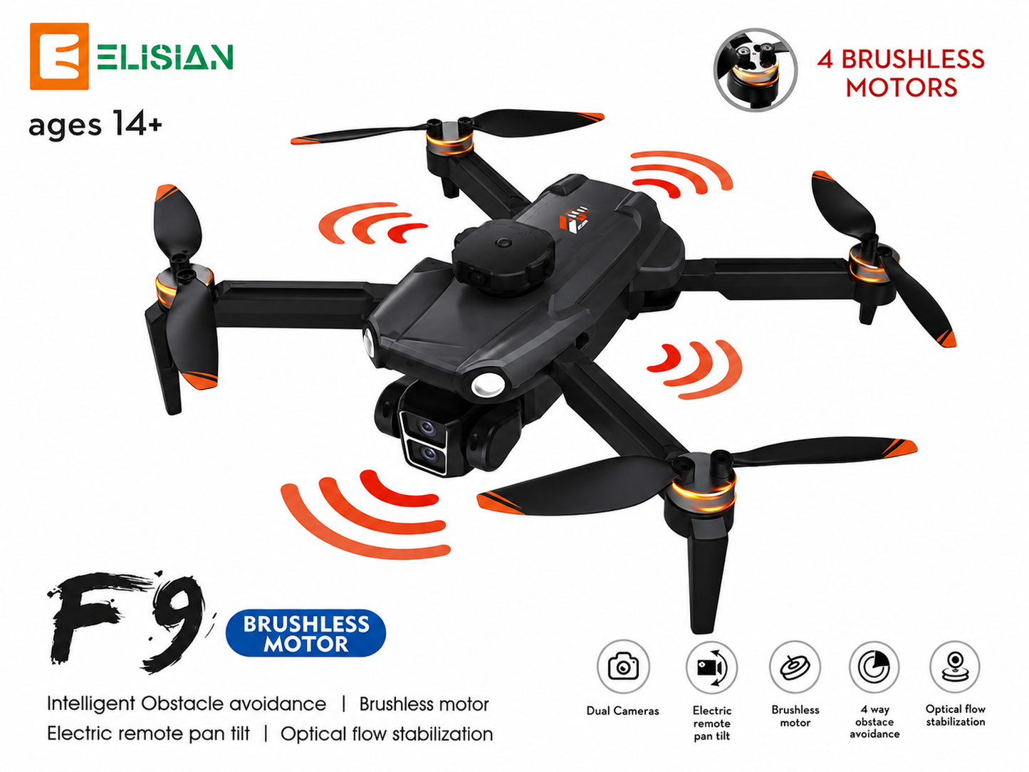 Elision F9 HD Camera Drone with WiFi, Foldable RC Quadcopter.