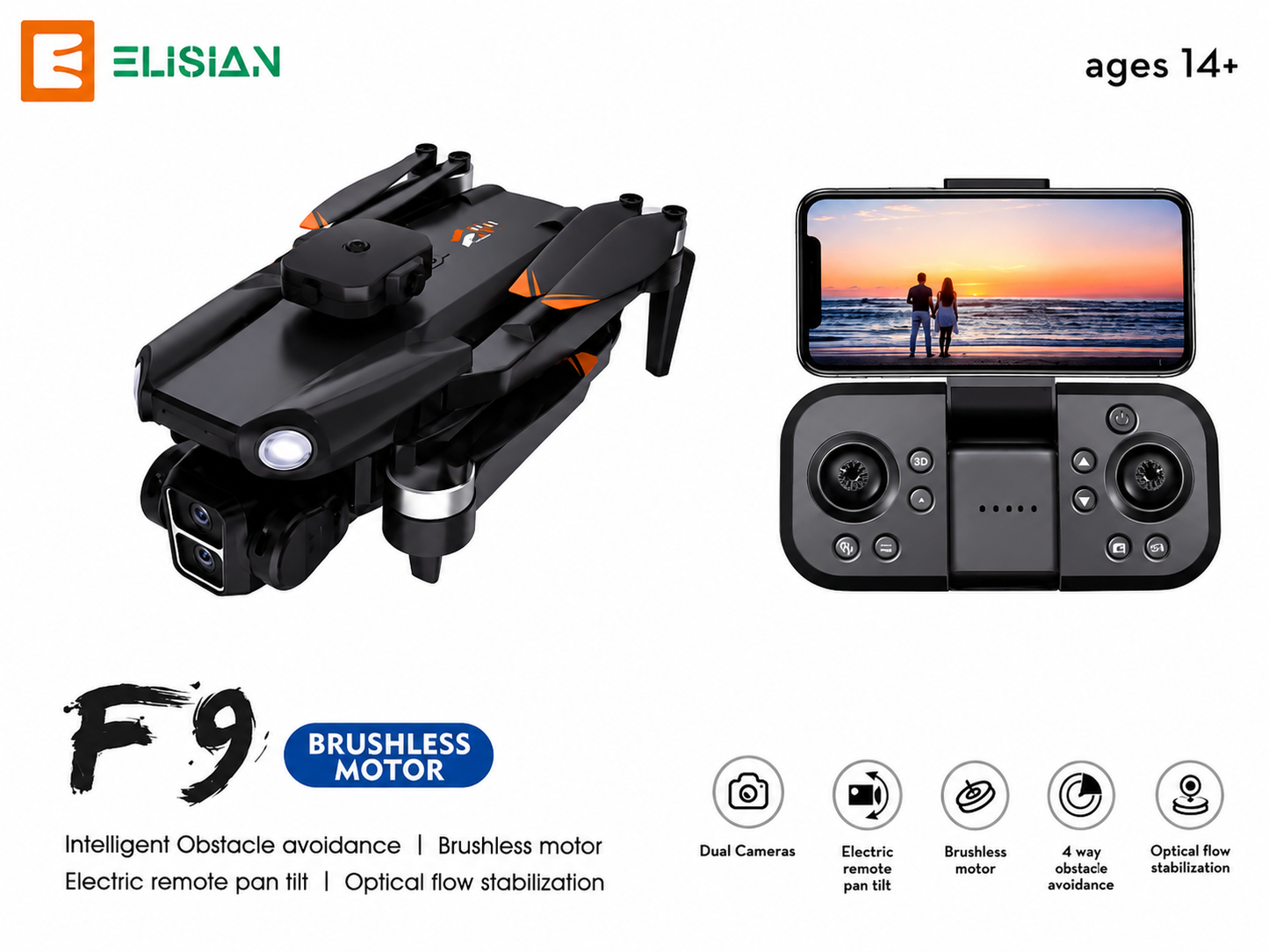 Elision F9 HD Camera Drone with WiFi, Foldable RC Quadcopter.