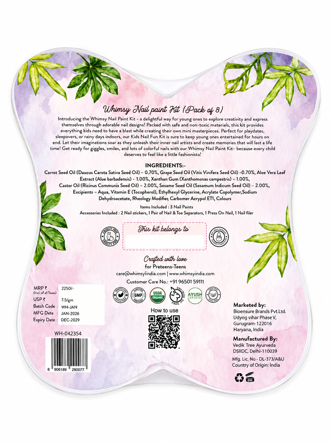 Whimsy Nail Paint Kit for Kids Teens (Pack of 8)