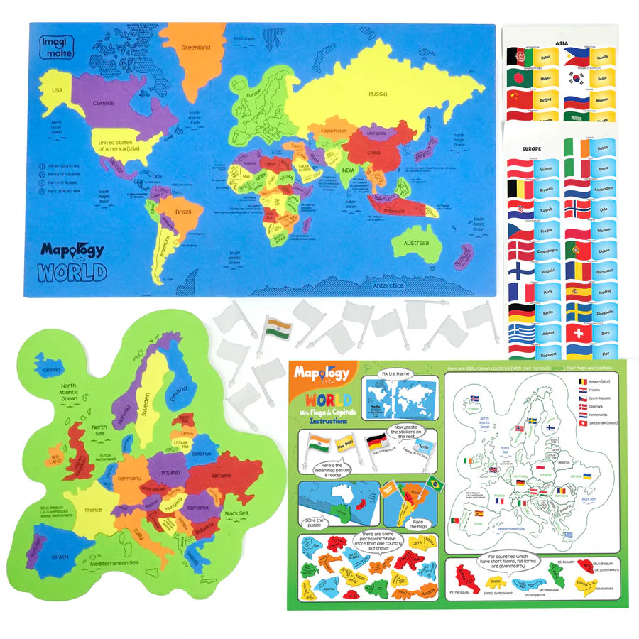 Imagimake Mapology Combo: Map Puzzle of India and World with Capitals, with free monuments of india any one pies.