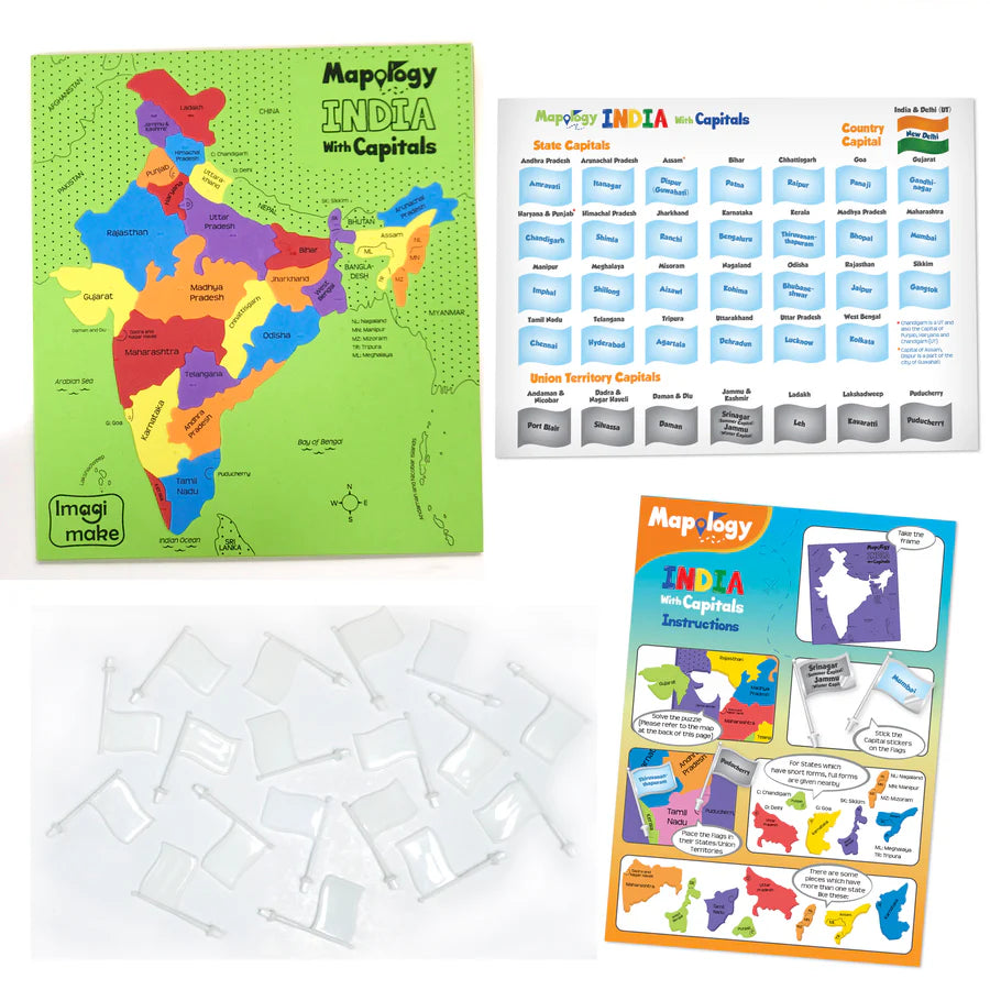 Imagimake Mapology Combo: Map Puzzle of India and World with Capitals, with free monuments of india any one pies.