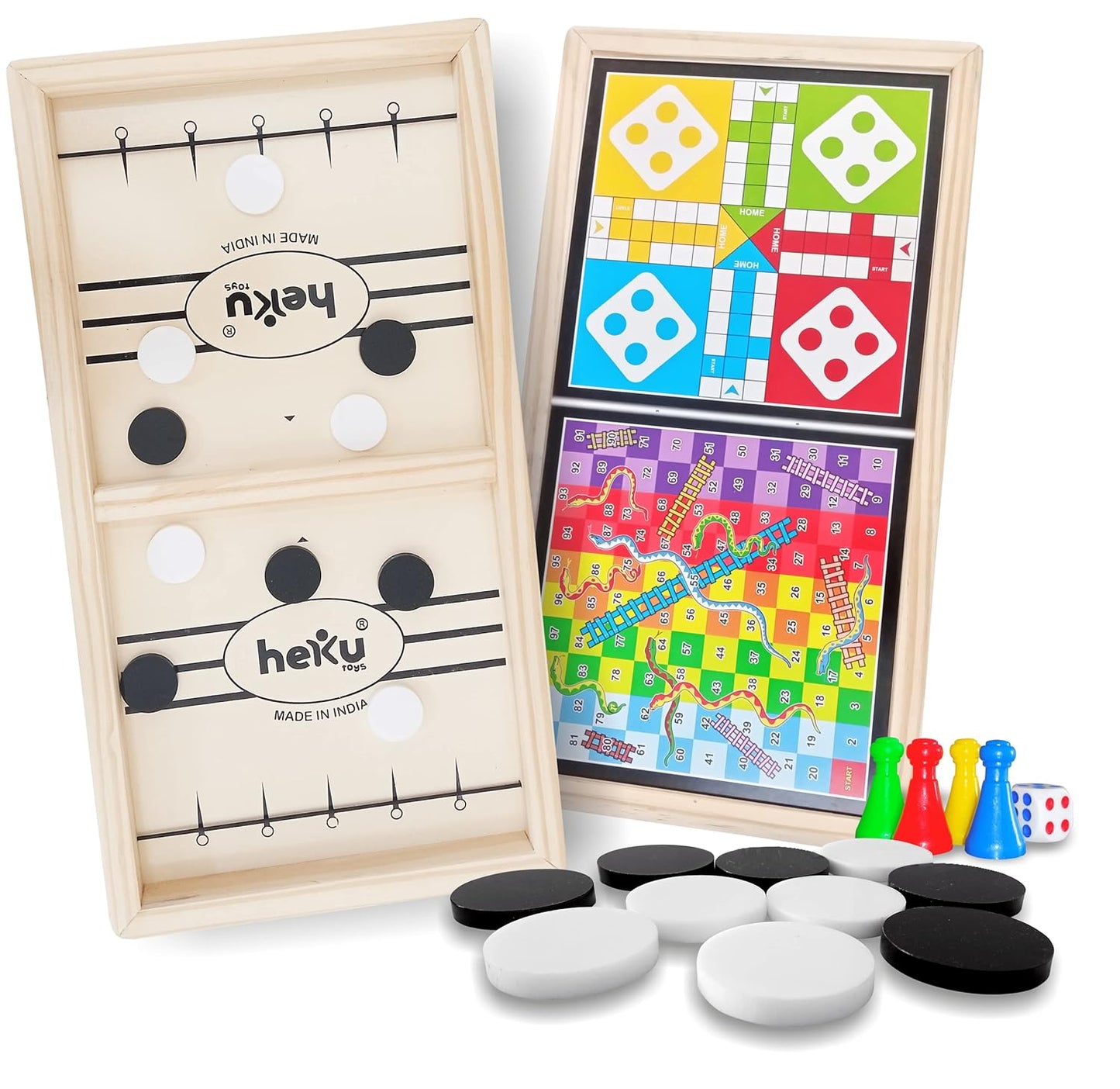 HEKU Fast Sling Puck Game  Snakes & Ladders  Ludo  3 in 1 Board Game  Heku Toys.