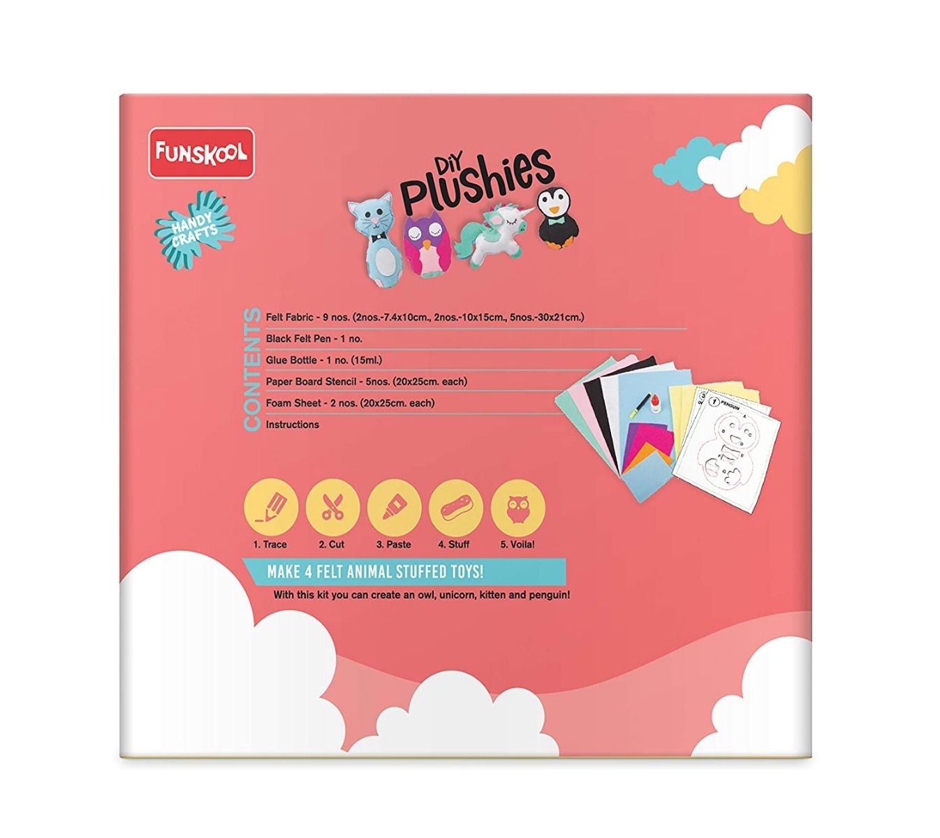 Funskool Animal Diy Ies, Create Your Own Mini Unicorn, Penguin, Owl And Kitten (Multicolor)