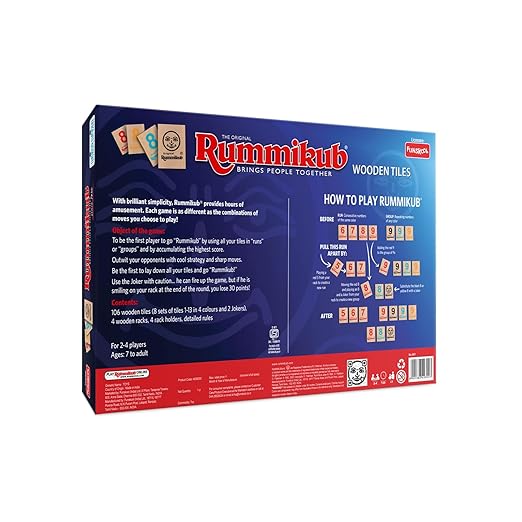 Funskool Games Rummikub Wooden Tiles, 2-4 Players, Strategy Game for Kids and Adults, Fun Family Game, Ages 7 Years+