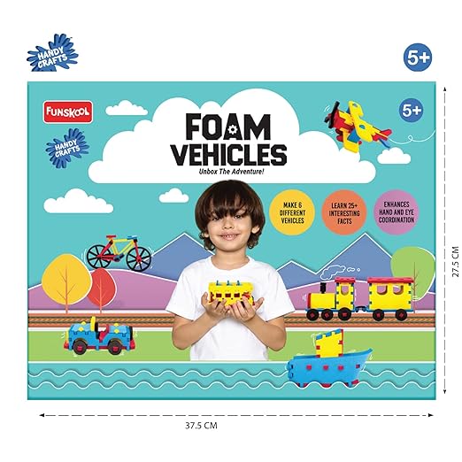 Funskool Handycrafts Foam Vehicles, Make 6 Different Vehicles, Foam Vehicles, Learn 25+ Interesting Facts, Arts and Craft Kit, DIY Kit, Ages 5 Years and Above, Multicolour