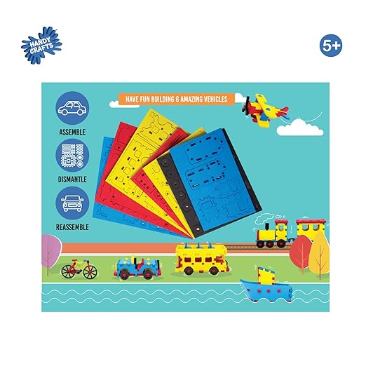 Funskool Handycrafts Foam Vehicles, Make 6 Different Vehicles, Foam Vehicles, Learn 25+ Interesting Facts, Arts and Craft Kit, DIY Kit, Ages 5 Years and Above, Multicolour