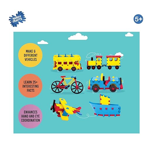 Funskool Handycrafts Foam Vehicles, Make 6 Different Vehicles, Foam Vehicles, Learn 25+ Interesting Facts, Arts and Craft Kit, DIY Kit, Ages 5 Years and Above, Multicolour