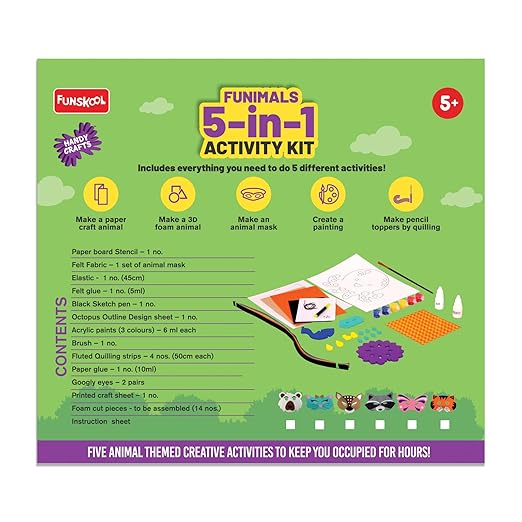 Funskool Handycrafts FUNIMALS 5-in-1 Activity Kit, 5 Activities in 1, Art and Craft Kit, DIY Kit, Ages 5 Years and Above, Multicolor
