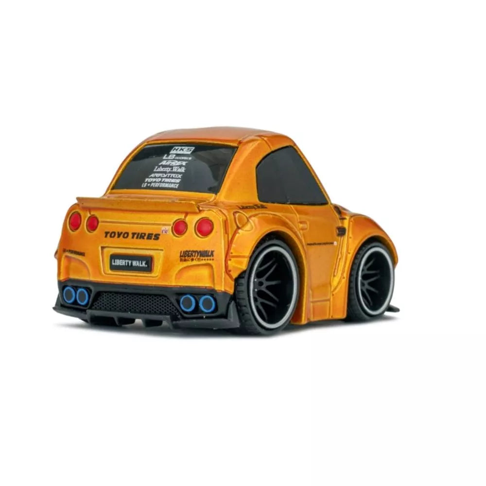 Mini GT Qube Carz Nissan GT-R R35 LB-Works Type 1 Rear Wing Ver 2 LB Gold.